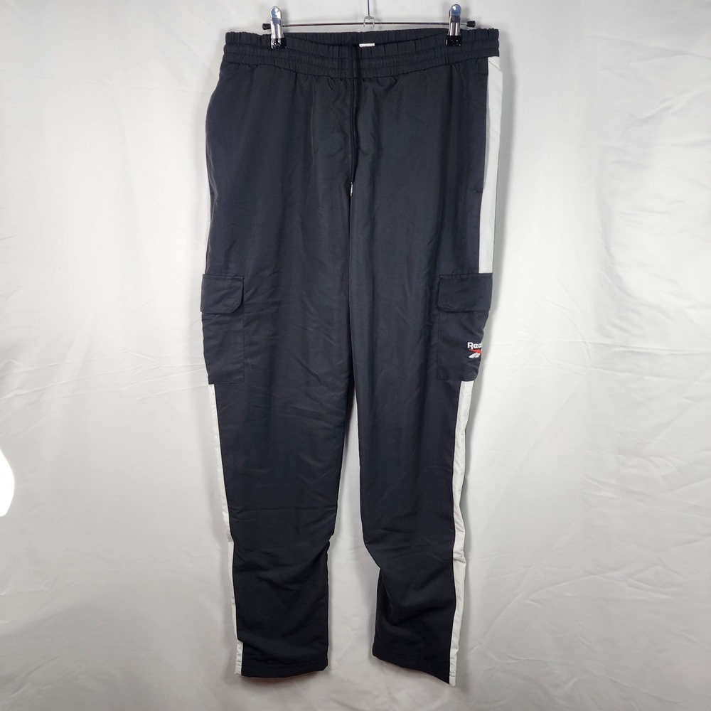 Reebok Mens Black Cargo Track Pants Elastic Waist Medium‎ Athleisure Utility NEW